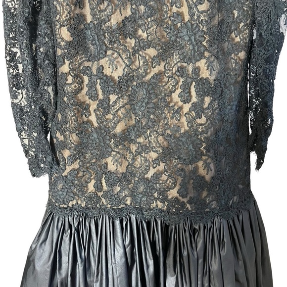 VINTAGE 70s VICTOR COSTA Couture Pleated Ruffle and Lace Midi Dress - Picture 7 of 14